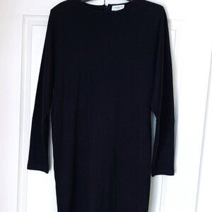 LIZ CLAYBORNE Fine Knit Black Sheath Sweater Dress Long Sleeves LBD Sz M